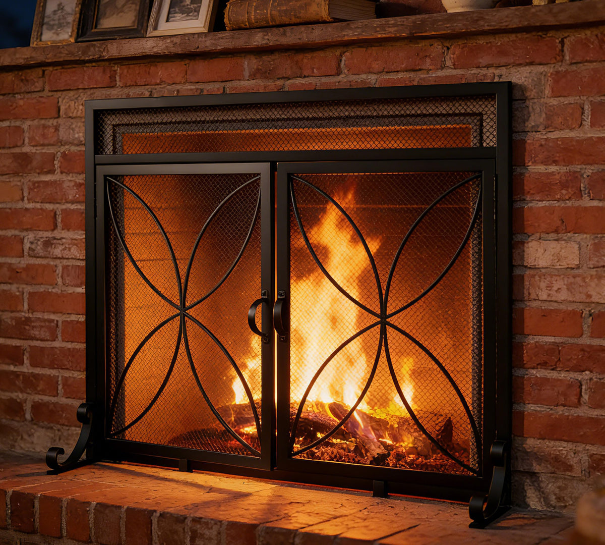 Black Metal Fireplace Screen Magnetic Doors W793592