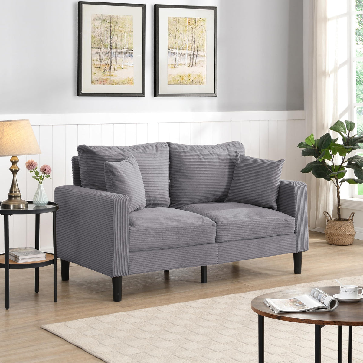 Small Space Saving Light Gray 2-Seat Upholstered Sofa Q346