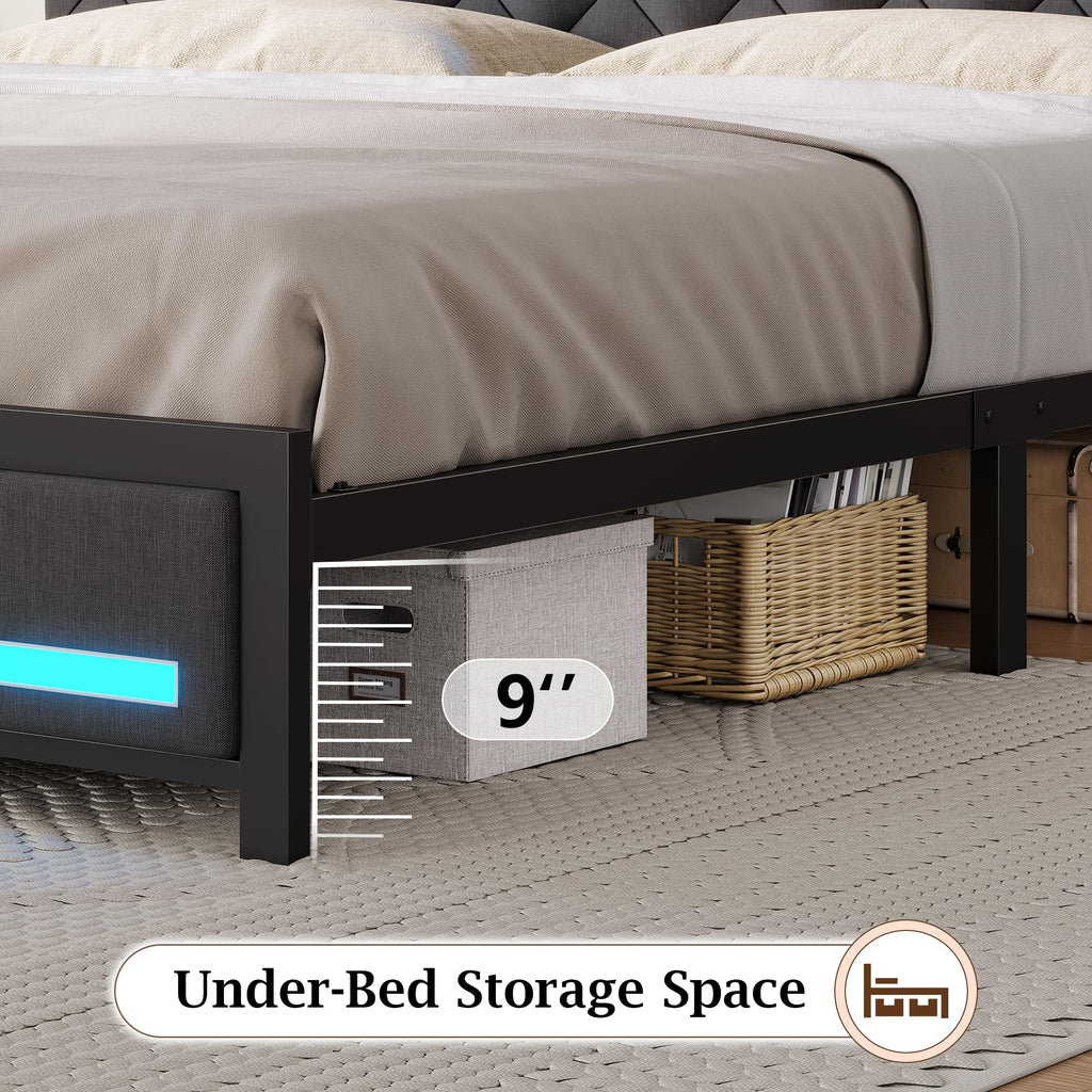 King Size Bed Frame with Storage Bookcase Headboard P851