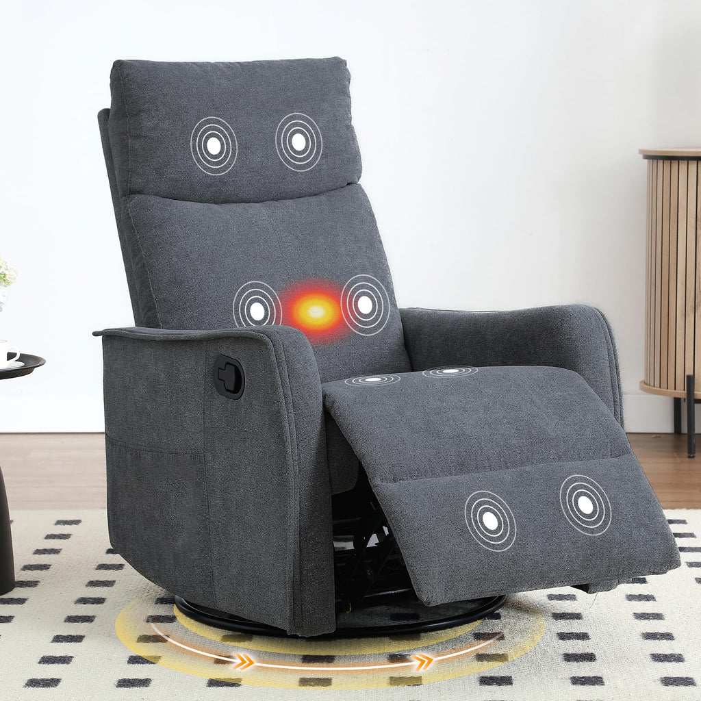 Dark Gray Swivel Rocker Recliner Chair with Vibration Massage and Heat G576